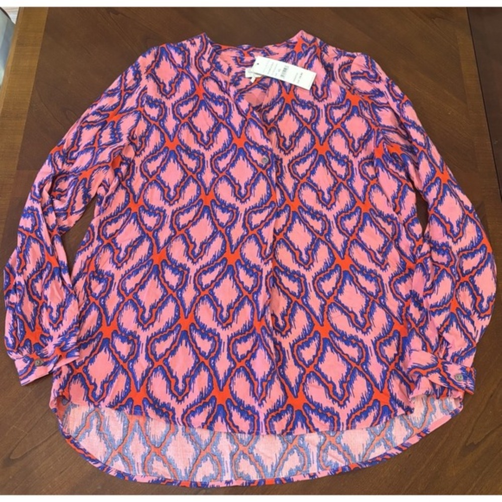 Milano‎ Women's Pink Blue Long Sleeve Blouse Size 40/US 8-10